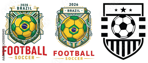 Set of football soccer tournament logo emblems for brazil 2026