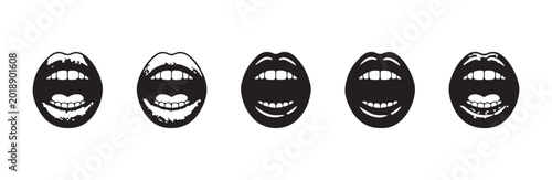 Foto Creative vector set of open mouth lips with visible teeth.