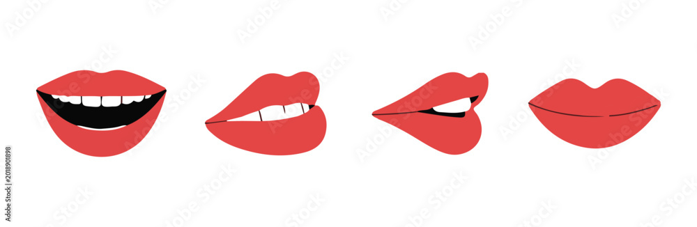 Ταπετσαρία Illustrated red lips icons depicting various facial movements.