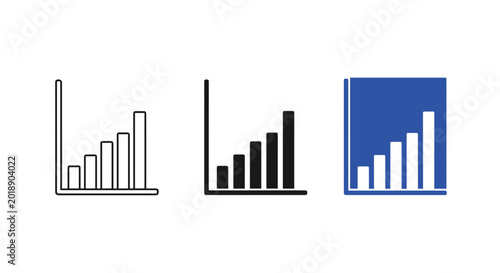 Free Download Three graphic icons represent a bar chart showing upward growth, in outline, solid black, and blue. - GFXLoad