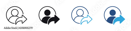 User Share Profile icon set. person avatar with arrow icons. account sharing and social network concept. vector illustration.