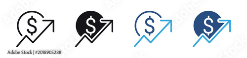 Financial Growth icon set. dollar sign with upward graph icons. business profit and revenue increase concept. vector illustration.
