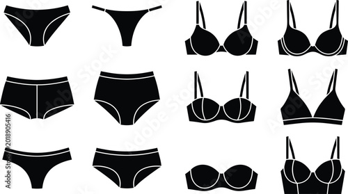 Foto Collection of black female lingerie icons including various bra styles and panty