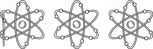 Foto Three identical atomic structure illustrations with protons neutrons and electro