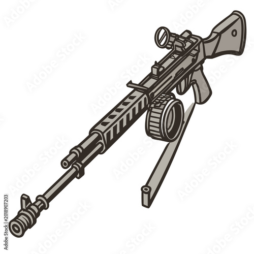 Tableau sur toile Isometric automatic rifle with bipod and scope military automatic isometric