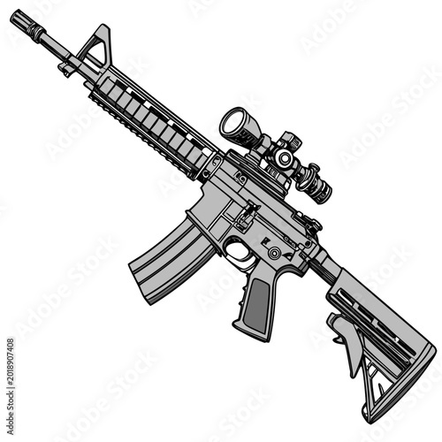 Bild auf Leinwand Modern assault rifle with optical scope and tactical stock vector illustration
