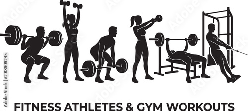 Foto Fitness athletes and gym workouts silhouette collection on a white background sh