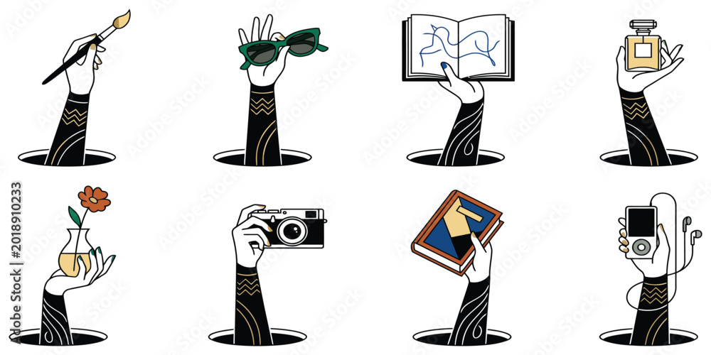 Obraz premium Premium Surreal Zigzag Arm and Tech Object Vector Illustration Set