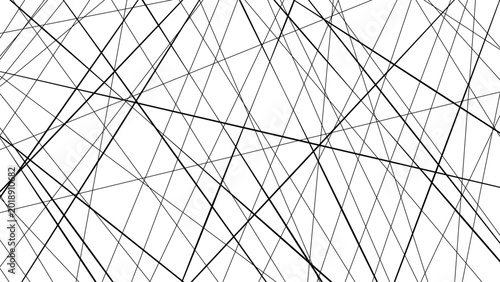 Tableau sur toile Abstract Chaotic Black Lines Crossing Pattern on White Background – Dynamic Geom