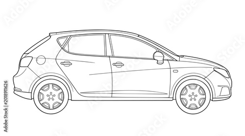 Foto Modern Five-Door Hatchback Car Side Profile Vector Line Art Illustration