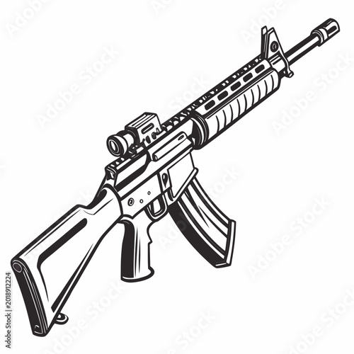 Fotografía Tactical assault rifle illustration with optical sight and magazine, tactical