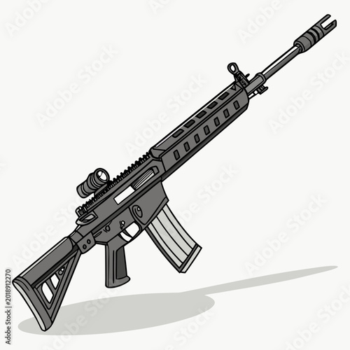 Photos Tactical assault rifle illustration with optical sight and muzzle brake