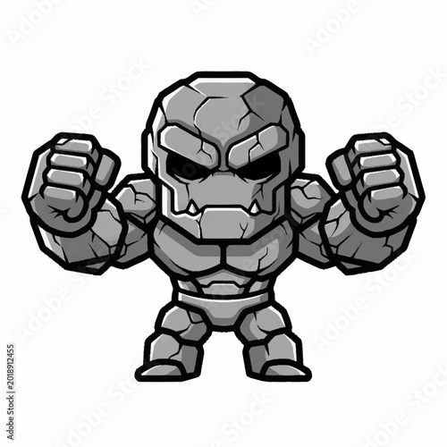 Tablou pe pânză Cartoon Stone Monster Character Flexing Muscles.