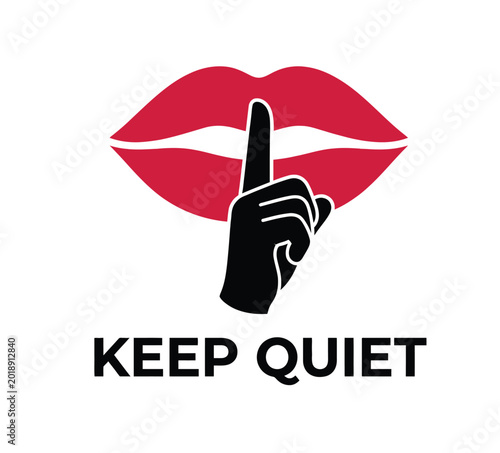 Fotografie Keep Quiet sign with red lips and finger shushing gesture, secret silence concep
