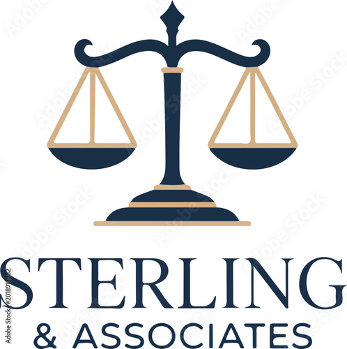 Foto Minimalist legal logo design featuring professional scale of justice icon with elegant typography for law firm branding or courtroom usage