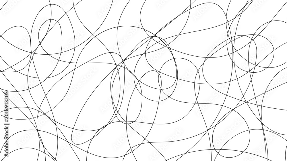 Obraz premium Abstract Black Scribble Lines on White Background – Minimal Chaotic Curve Pattern Design