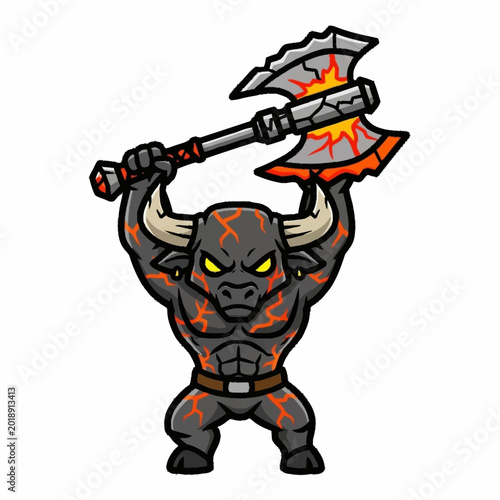 Foto Minotaur Warrior Holding Large Axe Overhead.