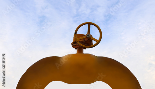 Tableau sur toile Yellow industrial valves faucet and gas gasoline rusty rust-eaten pipe on clear