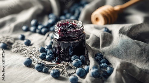 Jar of Blueberry Jam with Fresh Blueberries
