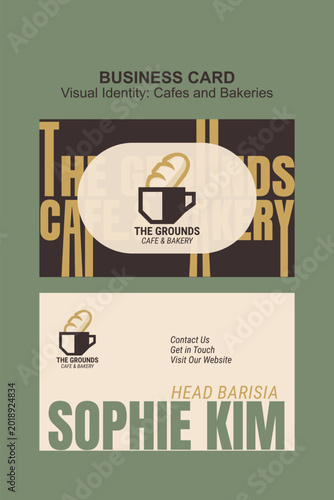 Horizontal business card template for café and bakery with minimalist branding design