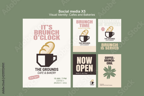 Modern Cafe and Bakery Social Media Post Templates for Brunch and Food Branding