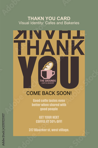 Minimalist Vertical Thank You Card Template for Café and Bakery Branding