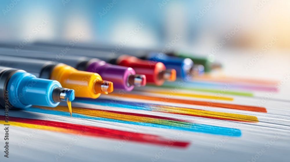 Obraz premium Vibrant Markers Creating Bold Lines on a Clean White Surface