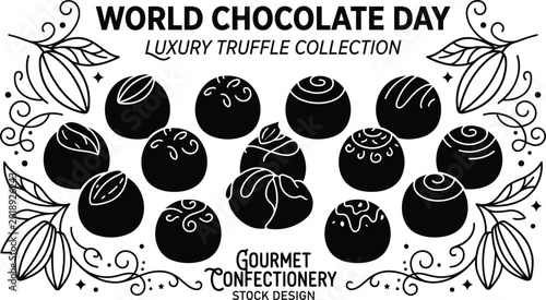 World Chocolate Day Truffle Collection Vector, Luxury Gourmet Confectionery Illustration