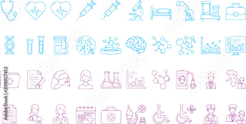 Photography Medical and Healthcare Science Minimalist Line Art Icon Set