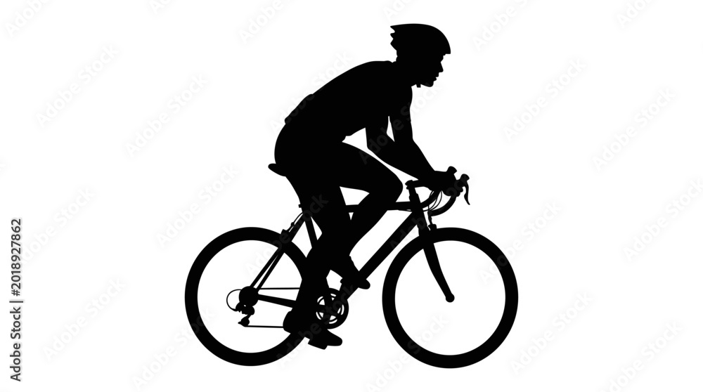 Obraz premium Cyclist silhouette riding a road bike against a white background