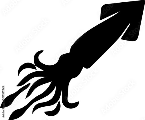 Bilde på lerret Black squid silhouette vector illustration isolated on white background