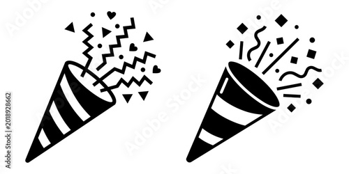 Schilderij op canvas Set of party popper icons with exploding confetti for celebration new year birth