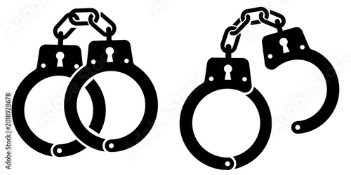 Schilderij op canvas Set of open and closed police handcuff icons for crime justice and freedom conce