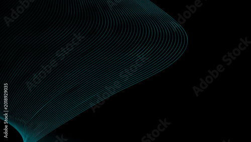 Fotografie A dark background with a wavy teal line design flowing from bottom left to top right corner