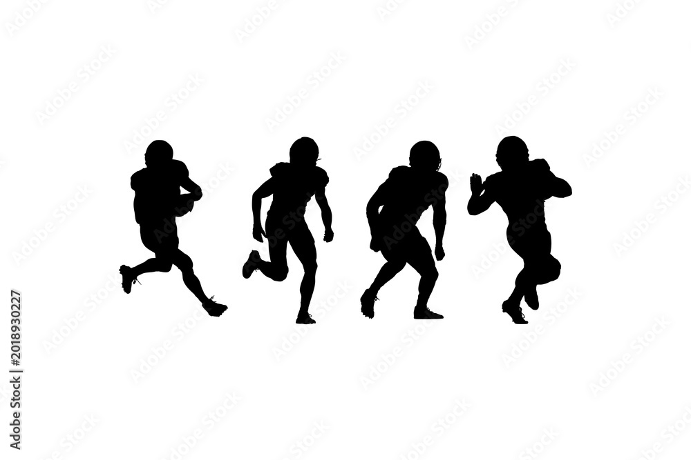Obraz premium Set of Four American Football Player Silhouettes in Action