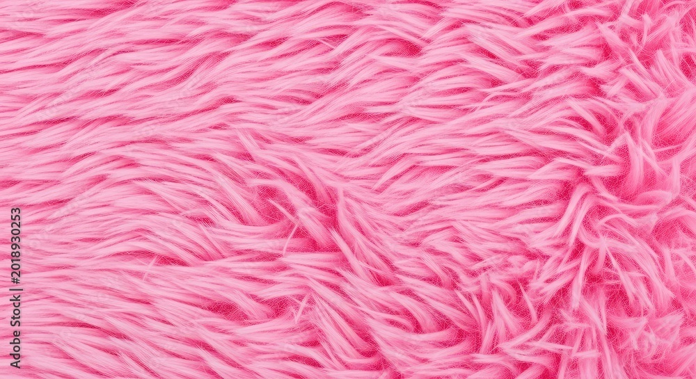 Fototapeta premium Close-up view of soft pink shaggy fur fabric texture, featuring delicate synthetic fibers and a plush, fuzzy aesthetic for a cozy backdrop, messy, fur, synthetic