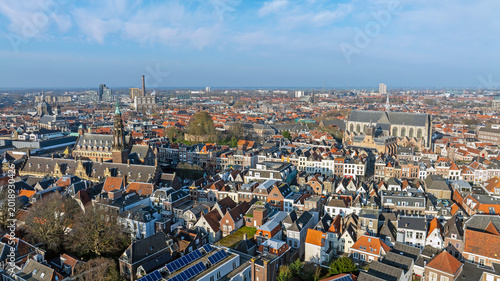 Φωτογραφία Historic city Leiden with prominent church towers in the Netherlands