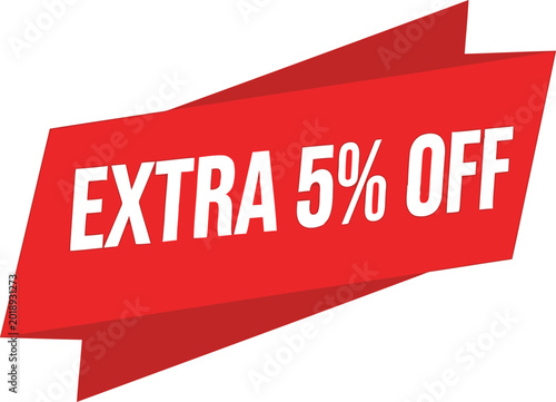 Red Extra 5 Percent Off Banner for Retail Promotion and Seasonal Discount Advertising