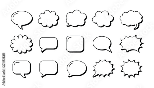 Fotografie Collection of black outline comic speech bubbles and thought balloons vector gra