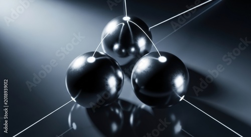 Connected Metal Spheres Network Concept. Futuristic Link System. Chrome Balls Abstract Structure with Lines Interconnection. Modern Communication System, Data Transmission. Global Connection Idea.