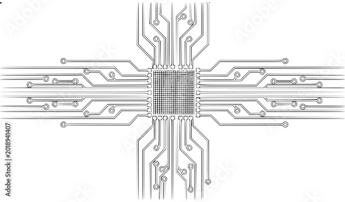 Tableau sur toile Central microchip circuit board vector with symmetrical electronic pathways mode