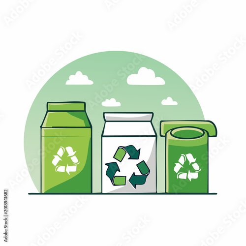 Recycling bins with recycling symbols