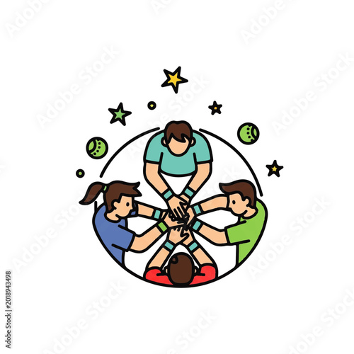 Tennis team huddle showing unity and sportsmanship
