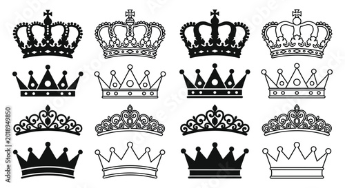 Konstfotografi Collection of crown silhouettes in various designs black and white silhouette