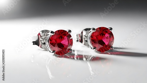 Ruby earrings on white
