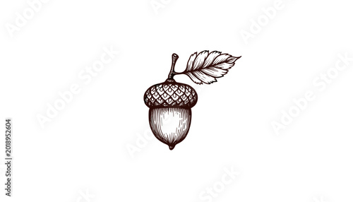 Acorn with leaf illustration in simple line style for Thanksgiving