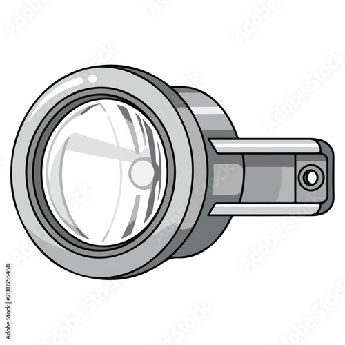 Round Automotive Headlight Flat Grayscale Vector Illustration