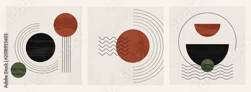 Mid Century Modern Wall Art Set, Minimalist Geometric Abstract Prints, Japandi Neutral Printable Posters, Terracotta Olive Green Scandinavian Boho Gallery Wall Decor, Contemporary Organic Shapes 