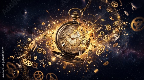 Exploding Pocket Watch Time Concept