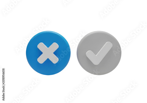 3d render of blue cross and grey checkmark icons isolated on transparent background